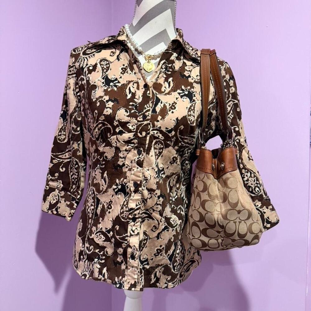 Tan and brown paisley button up